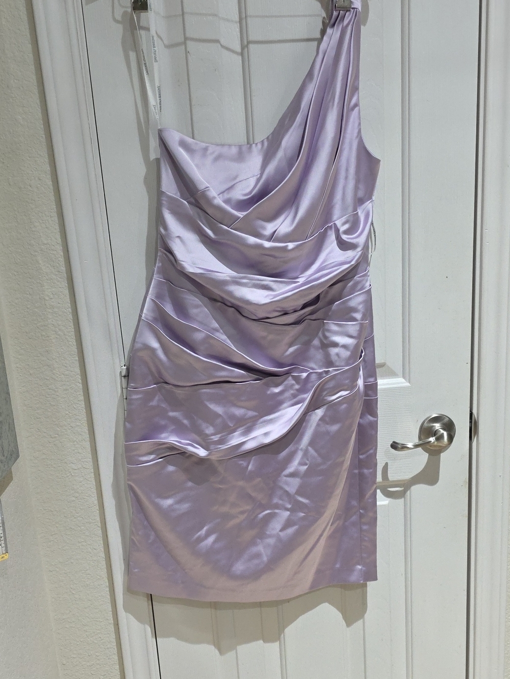 David's Bridal One-Shoulder Lilac Satin Cocktail Dress Size 10